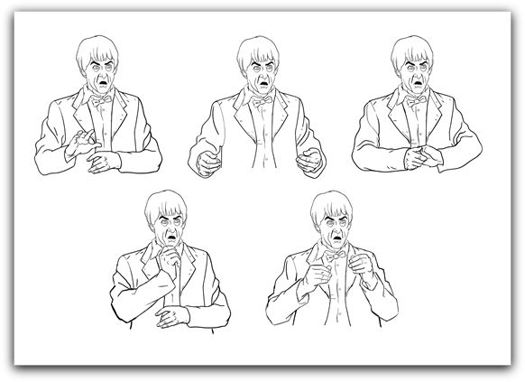A selection of pose drawings of the Doctor. Artist - Martin Geraghty.